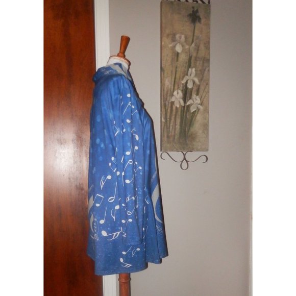 Lily Blouse Top Knit Plus 1X Blue Pleats Music Musical Notes Tunic - Picture 2 of 4